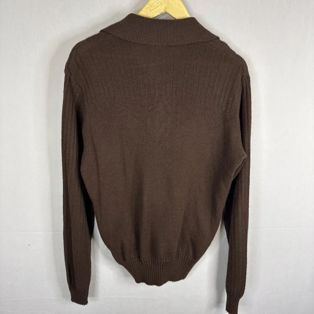 Vintage Caldwell Of Canada Brown Knit Long Sleeve Polo Sweater Men’s M 79s Disco
